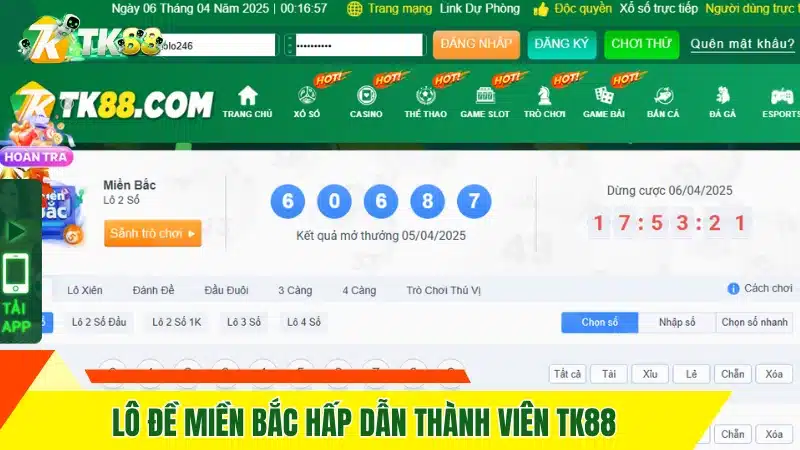 Lô đề miền Bắc hấp dẫn thành viên TK88